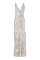 Raquel Crystal-Embellished V-Neck Gown
